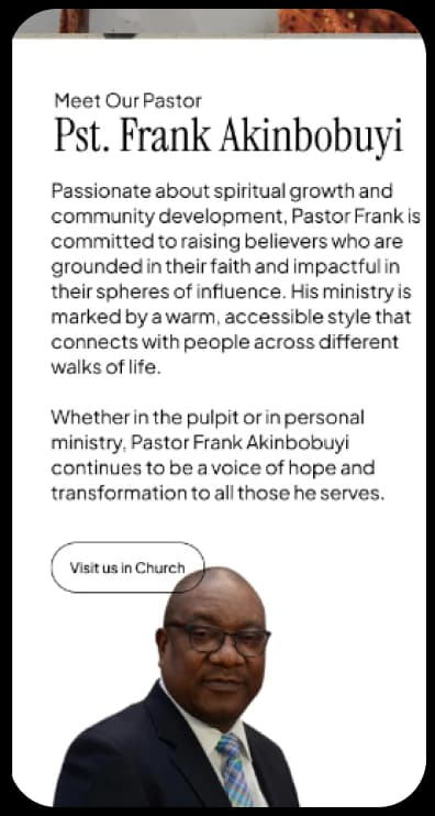 Church website 'Meet Our Pastor' section on mobile
